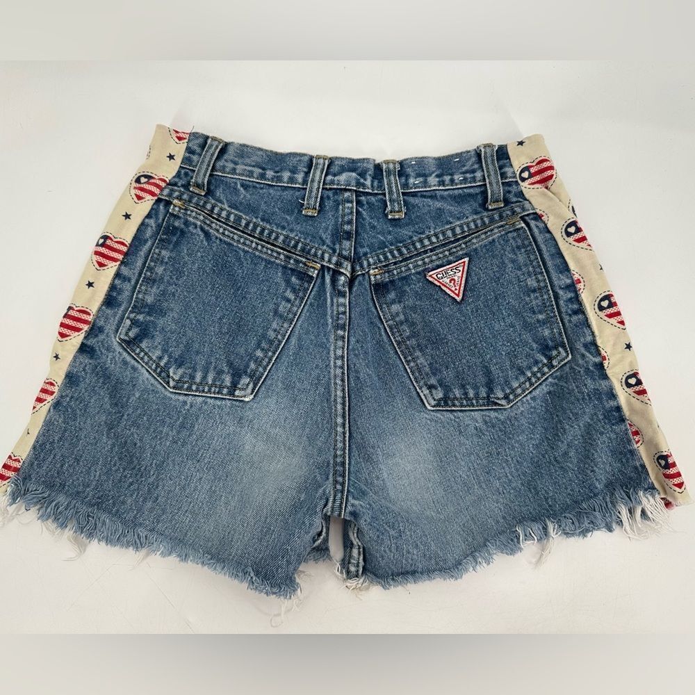 Vintage Rare Georges Marciano Denim Guess Shorts USA American Flag Heart Sz 28